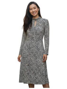 Judith & Charles Rimini Mock Neck Midi Dress Black White Long Sleeve Size 8